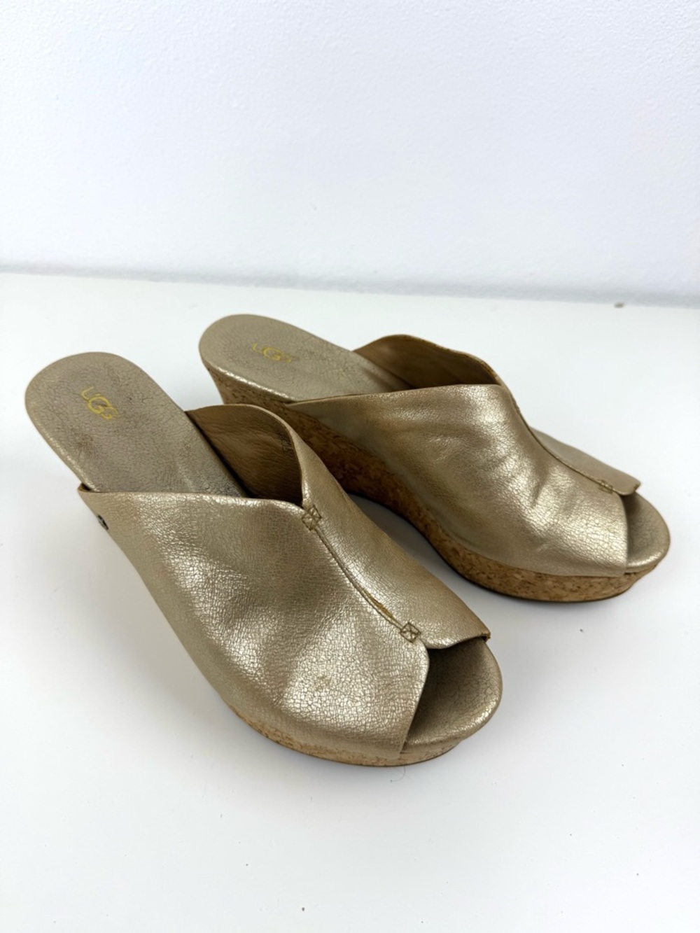 UGG Dominique Metallic Gold Cork Wedge Sandals